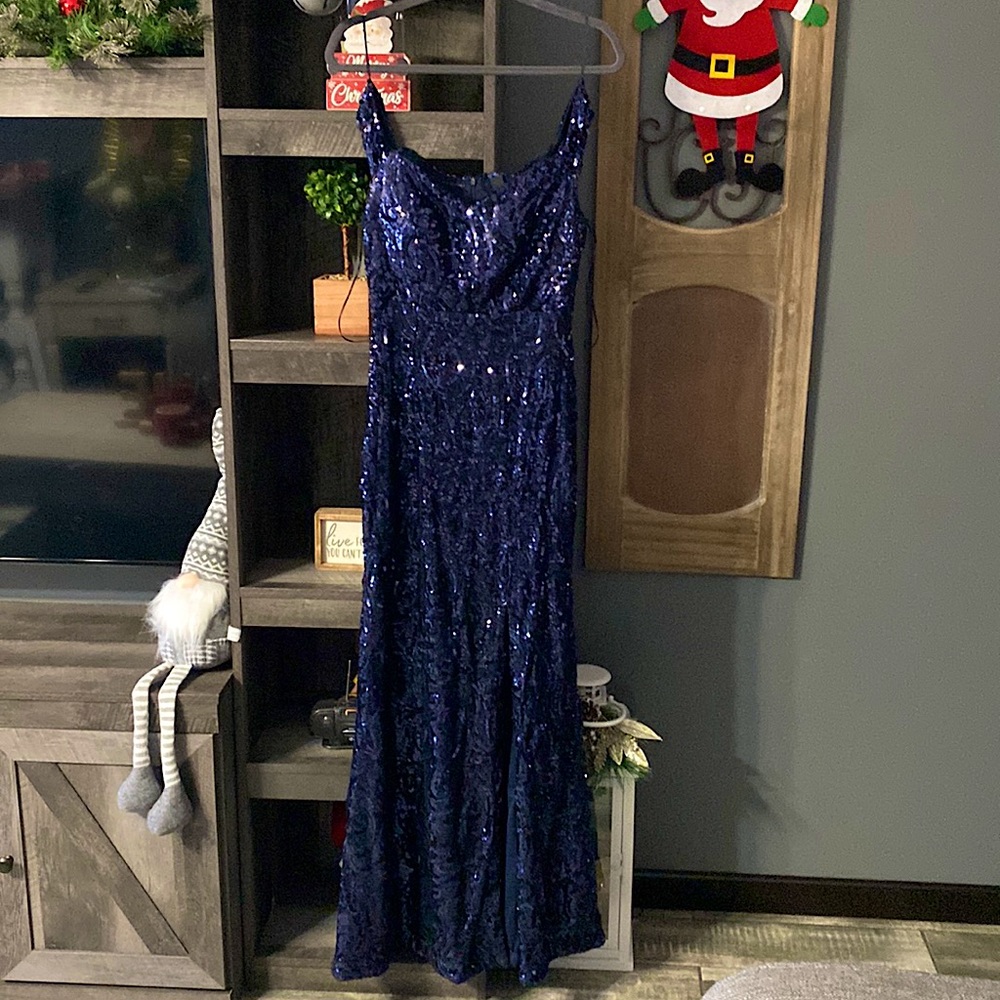 Elegant Navy Blue Sequin Gown by NightWay